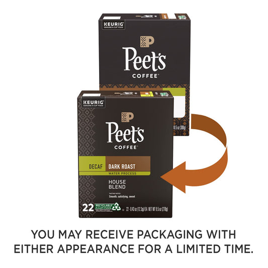Peet's Coffee Dark Roast Decaffeinated Coffee Decaf House Blend 88 Count (4 Boxes of 22 K-Cup Pods)