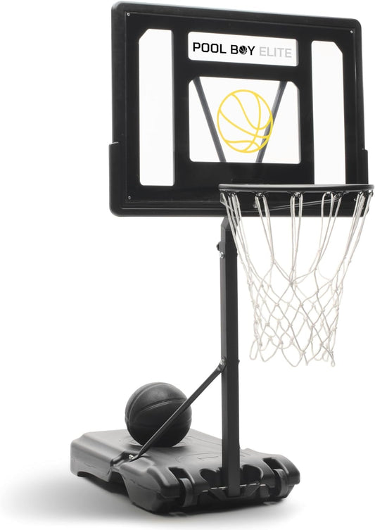 All-In-One Pool Basketball Hoop - Includes Composite Basketball, Air Pump, & Tools - Matte Black Heavy Duty Set - Adjustable Poolside Basketball Goal - Made for Kids, Teens, & Adults