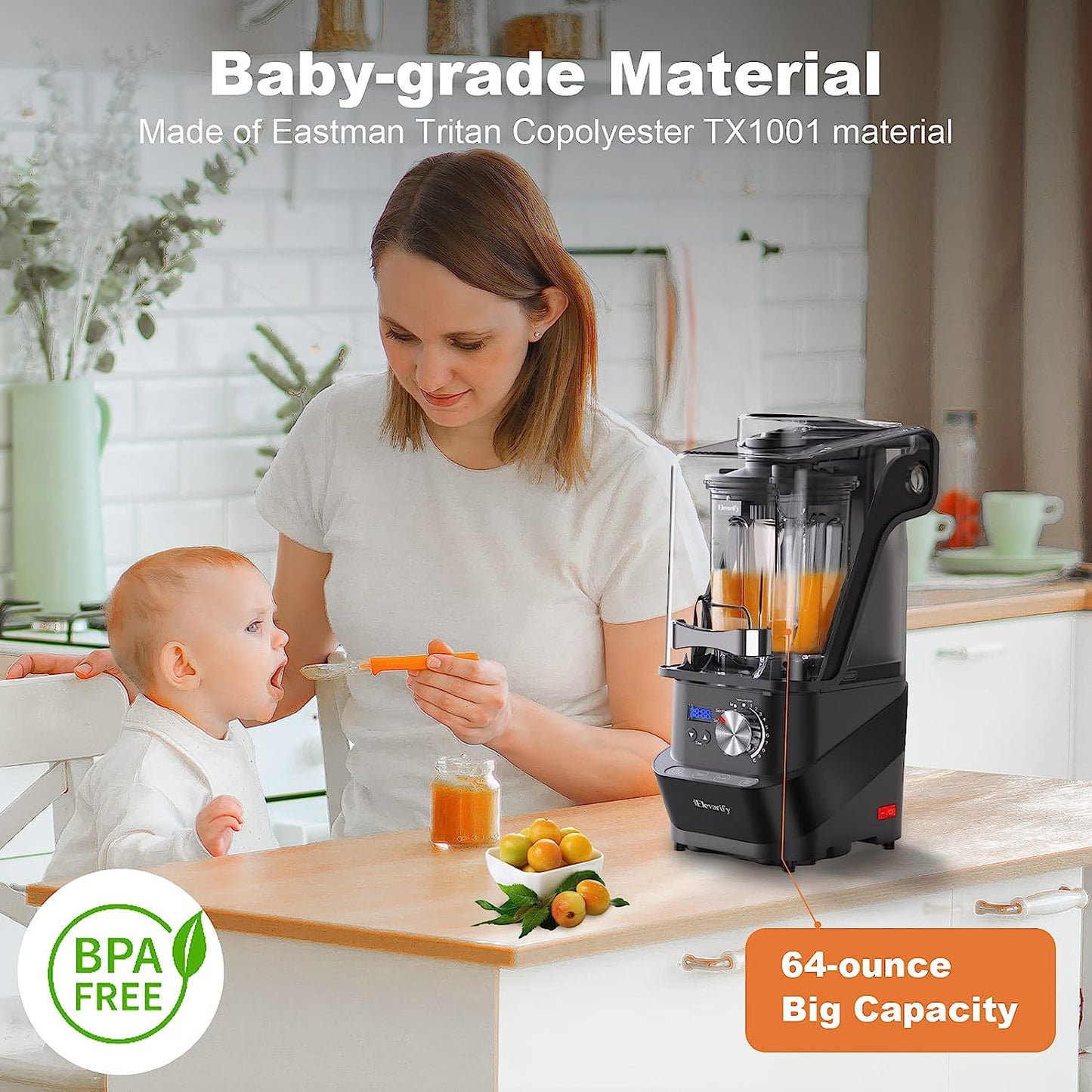 Kitchen Quiet Professional Blender: Vacuum Commercial Blender for Shakes and Smoothies - 56 Ounce Industrial Countertop Blender - 1500 Watt High Power Smoothie Blender with Guard, 29015 (Black)