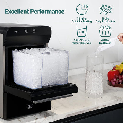 V2.0 Countertop Nugget Ice Maker | Self Cleaning Pellet Ice Maker | Open and Pour Refill | Stainless Steel Housing |