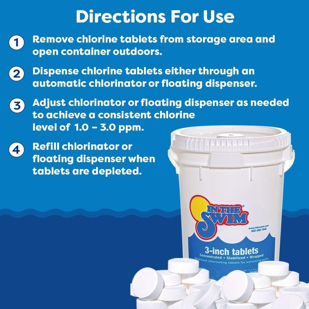 In The Swim 3 Inch Stabilized Chlorine Tablets for Sanitizing Swimming Pools - Individually Wrapped, Slow Dissolving - 90% Available Chlorine - Tri-Chlor - 50 Pounds
