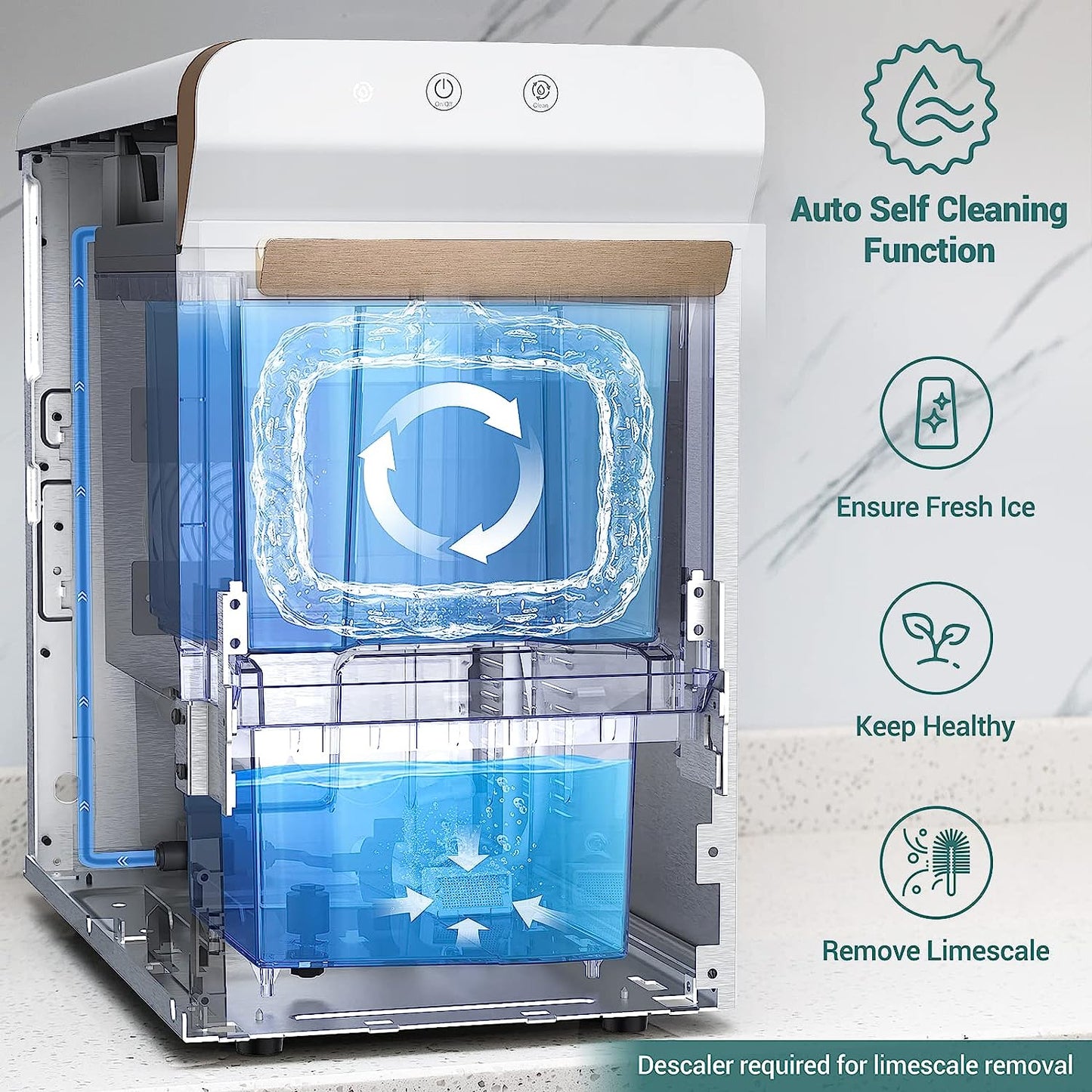 V2.0 Countertop Nugget Ice Maker | Self Cleaning Pellet Ice Maker | Open and Pour Refill | Stainless Steel Housing |