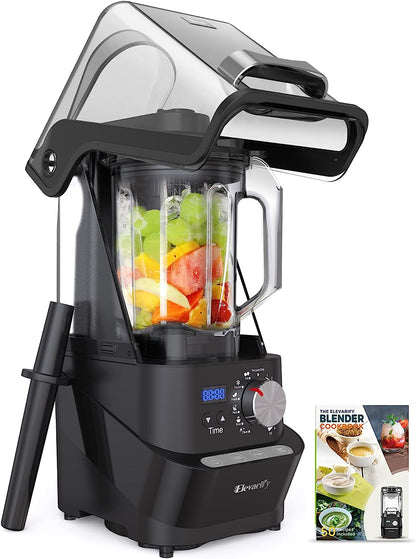 Kitchen Quiet Professional Blender: Vacuum Commercial Blender for Shakes and Smoothies - 56 Ounce Industrial Countertop Blender - 1500 Watt High Power Smoothie Blender with Guard, 29015 (Black)