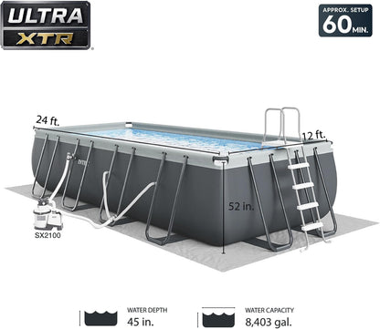Rectangular Frame Above Ground Outdoor Swimming Pool Set with 1200 GPH Sand Filter Pump, Pool Cover and Ladder