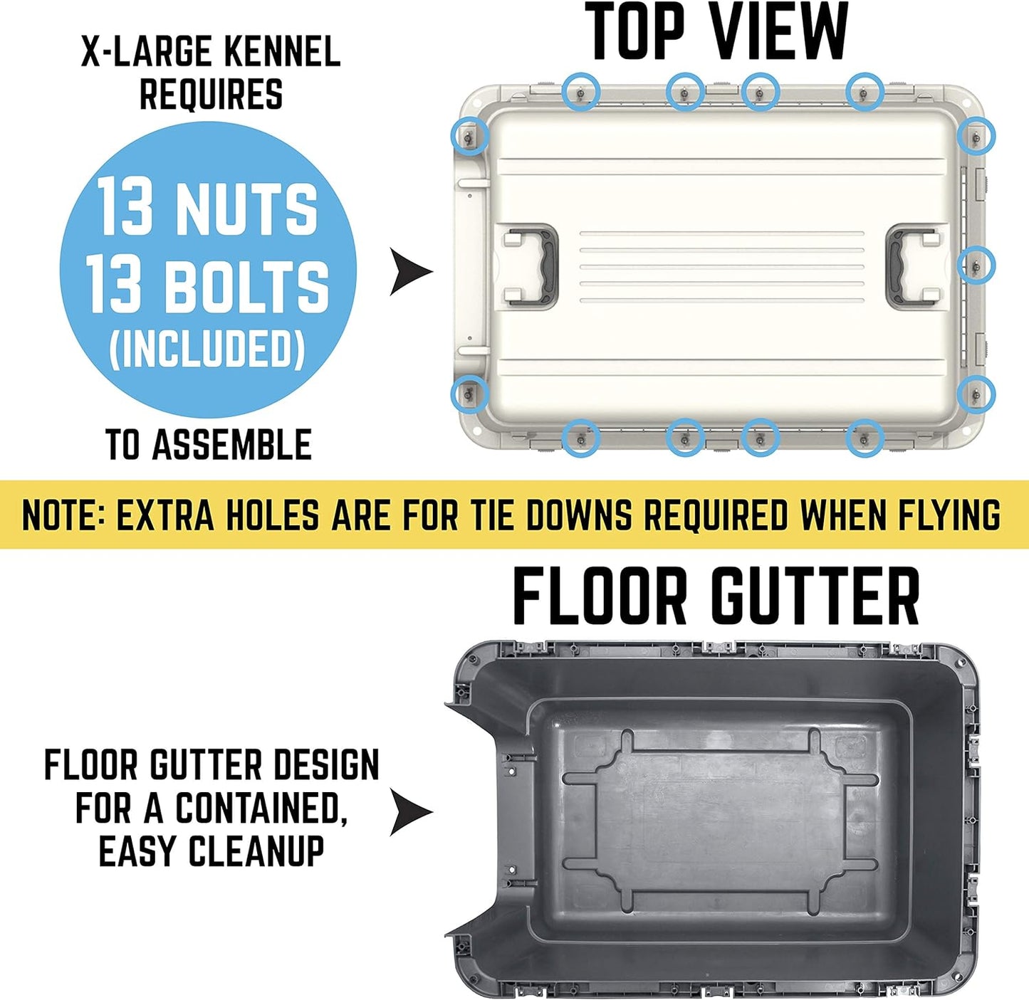 SportPet Designs Plastic Kennels Rolling Plastic Airline Approved Wire Door Travel Dog Crate, XXX-Large, Gray