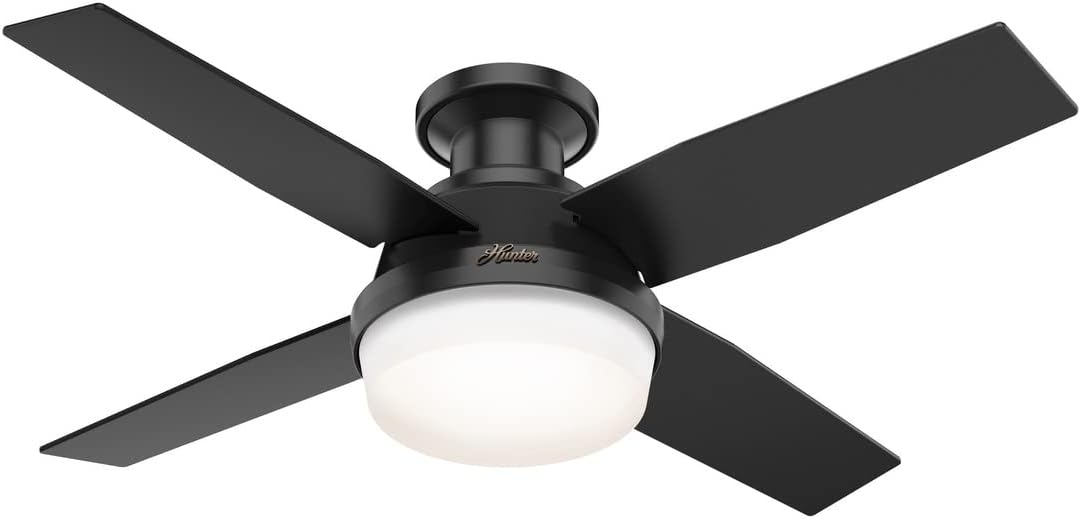 Hunter Fan Company Dempsey Low Profile Indoor / Outdoor Ceiling Fan with LED Light and Remote Control, 44", Matte Nickel