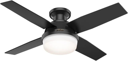 Hunter Fan Company Dempsey Low Profile Indoor / Outdoor Ceiling Fan with LED Light and Remote Control, 44", Matte Nickel