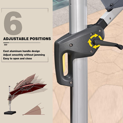 12ft Solar LED Patio Umbrella Outdoor Round Umbrella Large Cantilever Umbrella with LED Lights Windproof Bias Umbrella Heavy Duty Parasol for Garden Deck Pool Patio