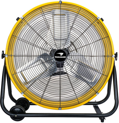 Tornado 24 Inch Grade UL Listed High Velocity Movement Heavy Duty Drum 3 Speed Air Circulator Fan 7800 CFM-Industrial, Commercial, Residential, and Greenhouse Use, Yellow