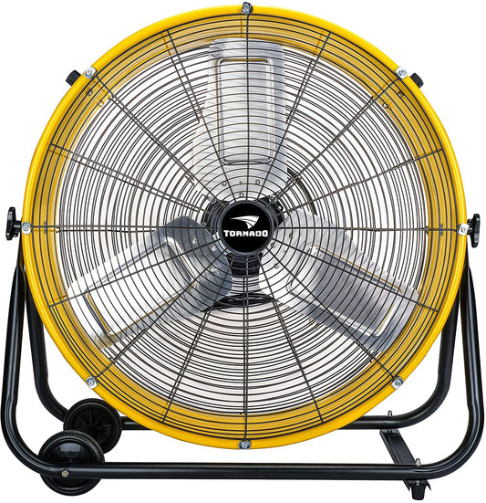 Tornado 24 Inch Grade UL Listed High Velocity Movement Heavy Duty Drum 3 Speed Air Circulator Fan 7800 CFM-Industrial, Commercial, Residential, and Greenhouse Use, Yellow