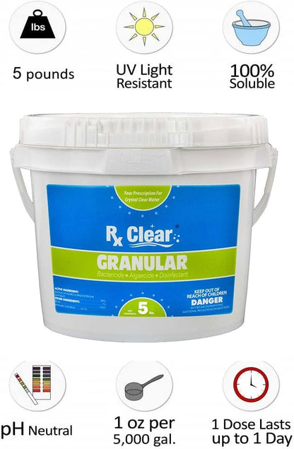 Clear Stabilized Granular Chlorine | One 50-Pound Bucket | Use As Bactericide, Algaecide, and Disinfectant in Swimming Pools and Spas | Fast Dissolving and UV Protected