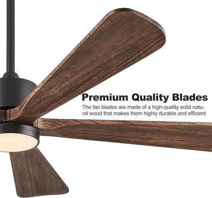 Ceiling Fans with Lights, 60 inch Outdoor Ceiling Fans with Lights for Patio and Remote Control, Modern Ceiling Fan with Light, 5 Solid Wood Blades 6-Speed Reversible DC Motor (Dark Brown)
