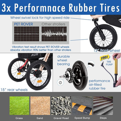 Jogging Sports Stroller with Comfort Rubber Wheels/Zipper-Less Entry/1-Hand Quick Fold/Aluminum Frame for Small/Medium Dogs, Cats and Pets (Green Camo)