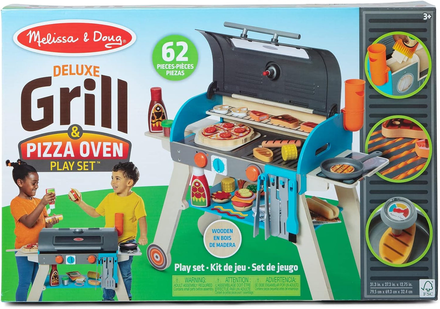 Wooden Luxury Grill, Smoker and Pizza Oven Toy Food Toy for Kids Pretend Cooking