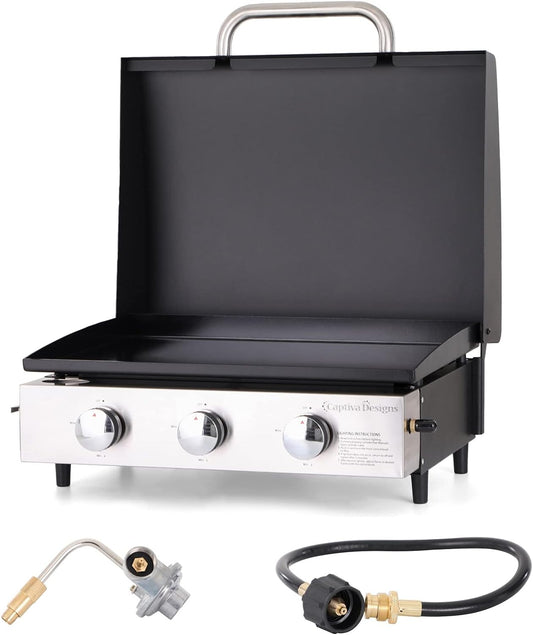 Burner Gas grill with side burner and enameled cast iron grille 42,000BTU outdoor cooking stainless steel propane grill Garden grill, silver