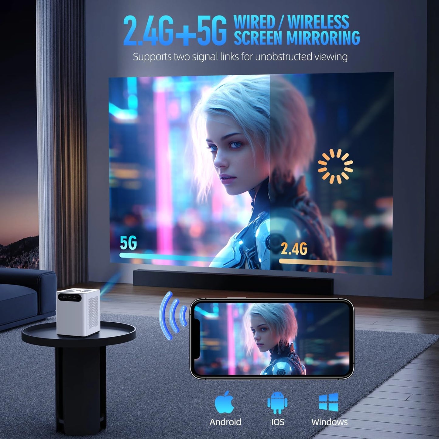 Projector with WiFi and Bluetooth