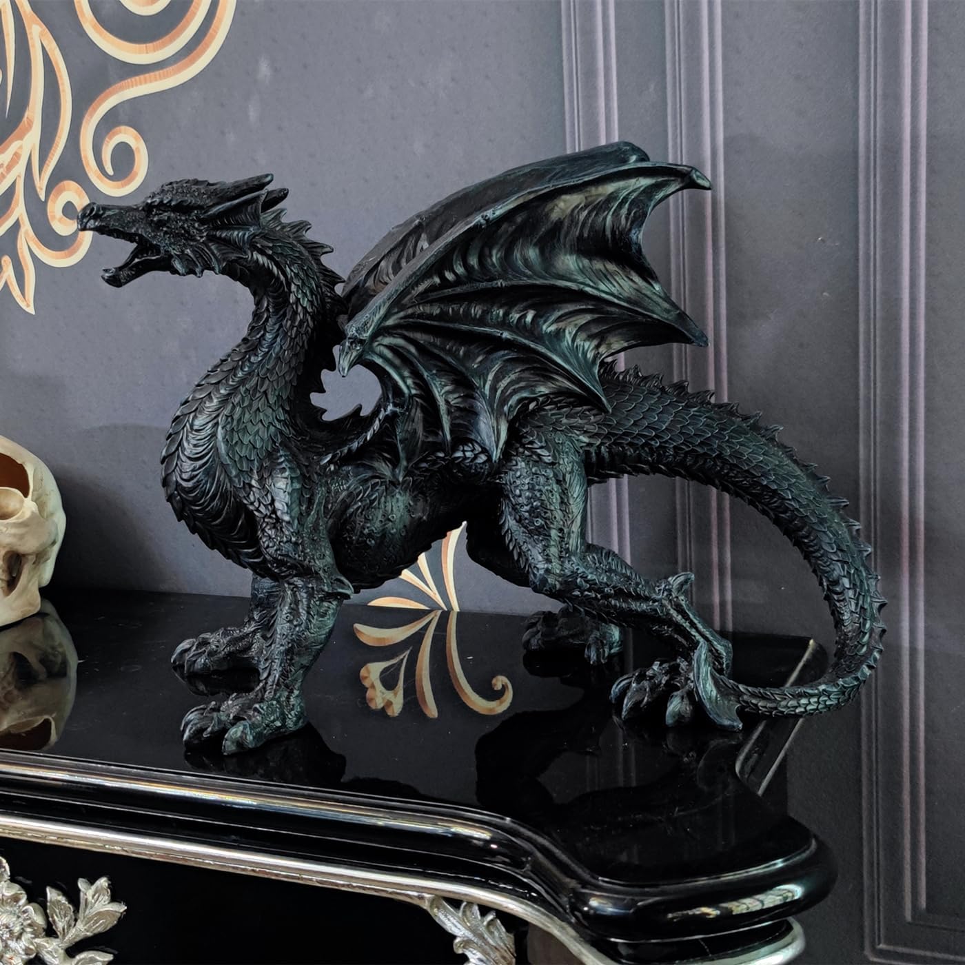 Large size gothic roaring pterosaur statue fantasy decoration