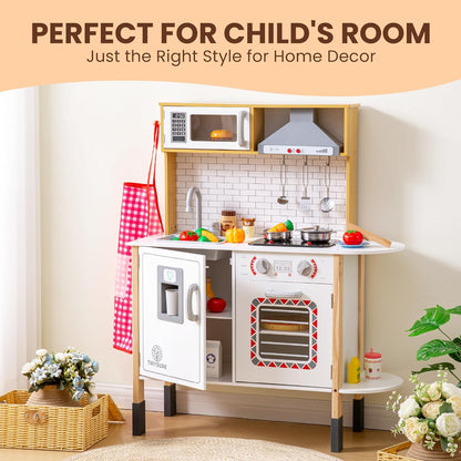 Play Kitchen for Kids - Toy Kitchen Set for Toddlers with Realistic Lights and Sounds, Kids Kitchen Playset with Abundant Toy Food Set