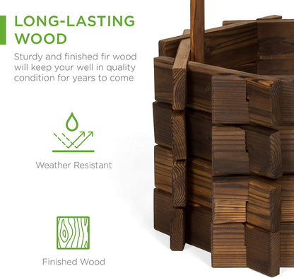 Best Choice Products Rustic Wooden Wishing Well Planter Outdoor Home Décor for Patio, Garden, Yard w/Hanging Bucket