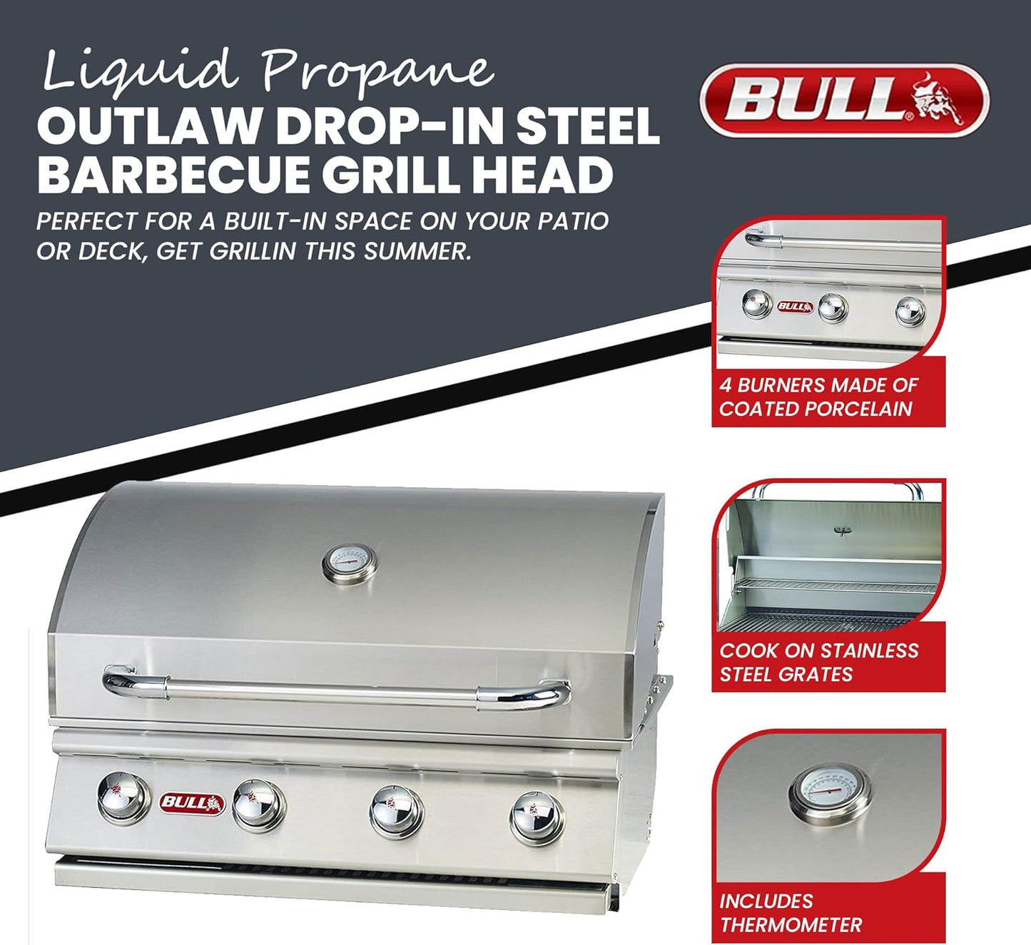Natural Gas Outlaw Drop-In Grill Head in Stainless Steel