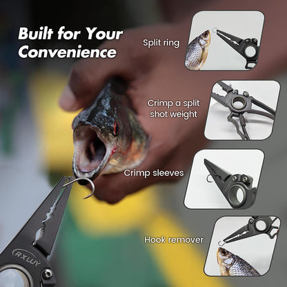 RXLUY Titanium Fishing Pliers, Premium Saltwater Fishing Gear, Tungsten Cutters, Split Ring Hook Remover, Knot Tying Tool with Lanyard, Ice Fishing, Sea Fishing Kit Gifts for Men