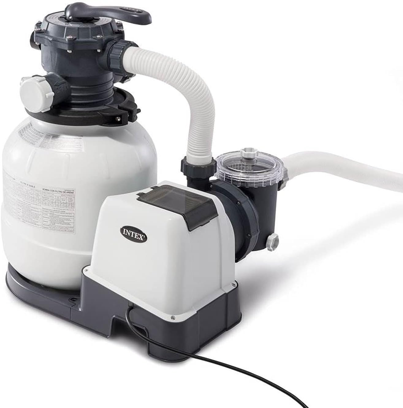 Intex 26651EG Krystal Clear 16 Inch 3,000 GPH Above Ground Pool Sand Filter Pump with Automatic Timer, GFCI, and 6 Function Control, Gray