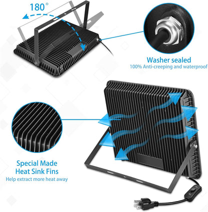 3 Pack 200W LED Flood Light,Super Bright Exterior Security Lights With Plug,IP66 Waterproof Outdoor Flood Light, 22800lm 5000K Daylight White Floodlight for Yard, Garden,Basketball Court, Arena