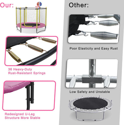 60" Kids Trampoline with Safety Enclosure Net, 5FT Toddler Indoor & Outdoor Trampoline/w Basketball Hoop - Parent-Child Interactive Game Fitness Trampoline Toy Gift for Boys and Girls Age 1-8