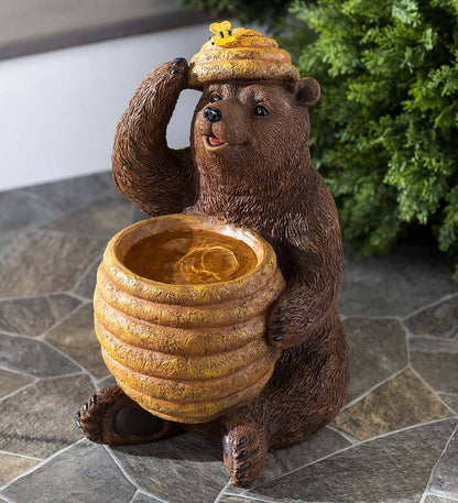 Oh Honey Solar Birdbath with Bear and Bee Hive