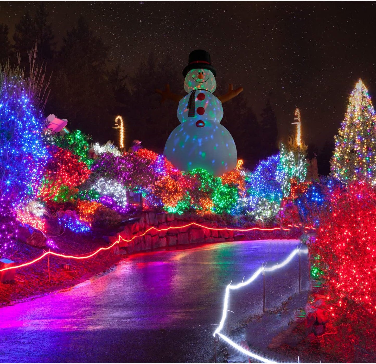 Farm 20ft. Tall Pre-Lighted Christmas Inflatable | Happy Snowman with RGB Lights and Storage Bag | Outdoor Holiday Amplified Holiday Celebration Party Decoration