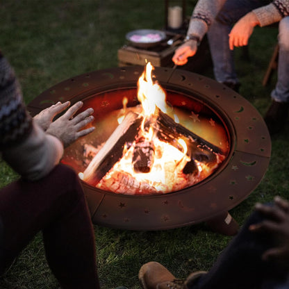 SUNCREAT 42” Patio Fire Pit Wood Burning with Mesh Spark Screen, Bonfire Outdoor firepit with Fireplace Poker, Black