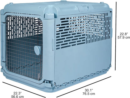 SportPet Designs Plastic Kennels Rolling Plastic Airline Approved Wire Door Travel Dog Crate, XXX-Large, Gray