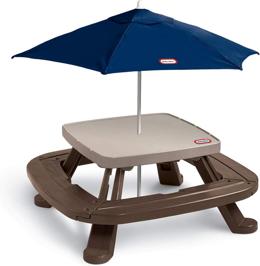 Picnic table with market umbrella, brown