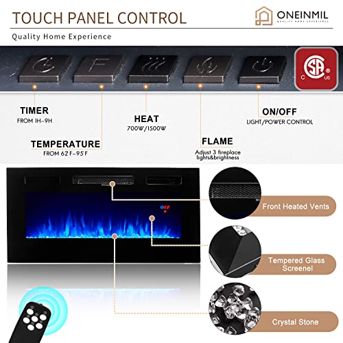 Oneinmil Fireplace TV Stand with 36" Electric Fireplace, LED Light Entertainment Center, Modern Wood, White