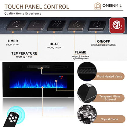 Oneinmil Fireplace TV Stand with 36" Electric Fireplace, LED Light Entertainment Center, Modern Wood, White