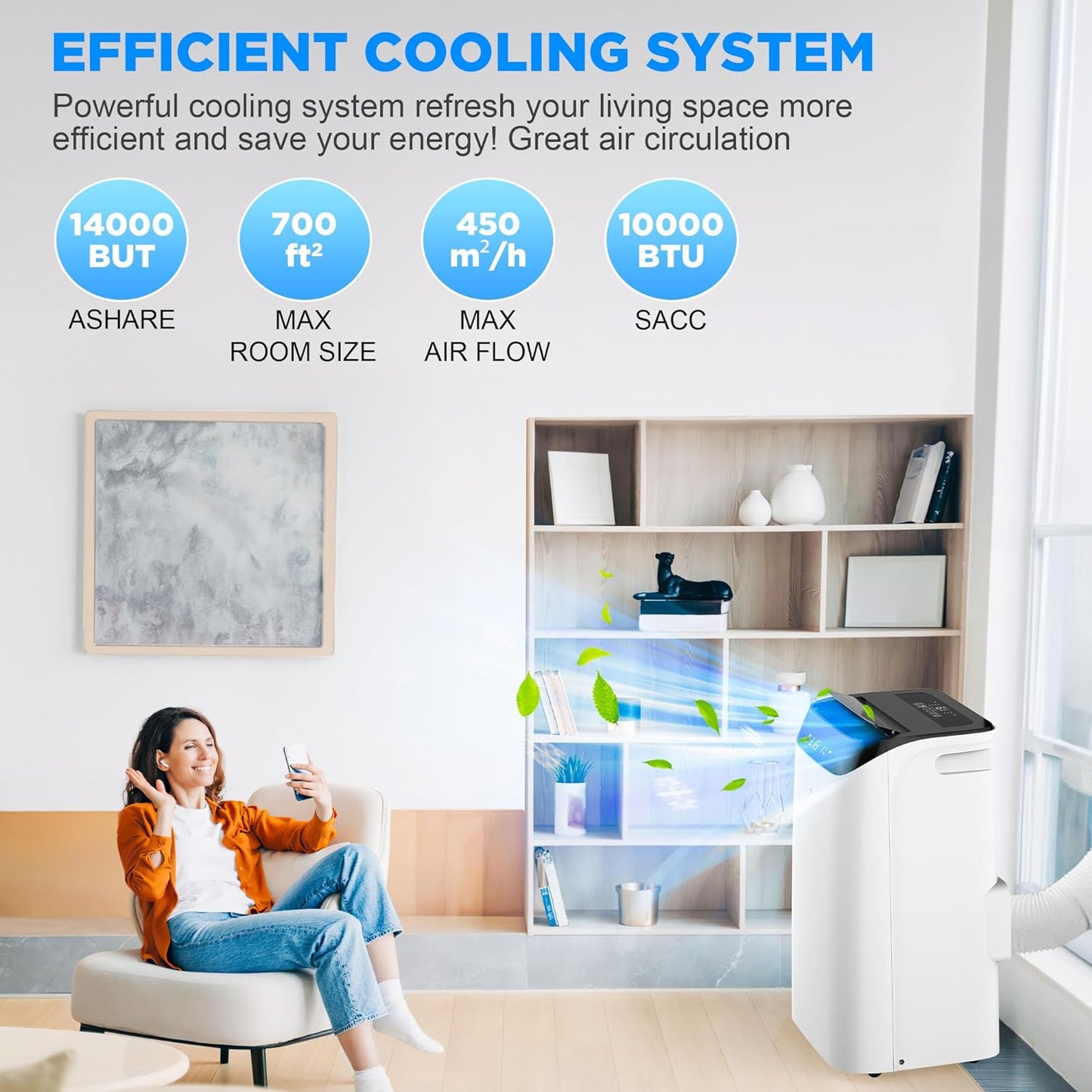 Portable Air Conditioners with Remote Control, 3-in-1 Free Standing Cooling AC Unit with Fan & Dehumidifier, Cools Room up to 700 sq.ft, Smart/Sleep Mode,3 Speed,Auto Swing,24H Timer
