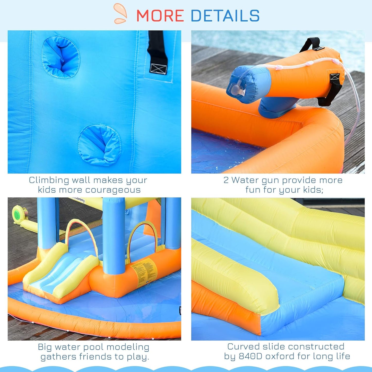 Kids Inflatable Water Slide 5-in-1 Bounce House Water Park Jumping Castle with Water Pool, Slide, Climbing Walls, & 2 Water Cannons, 450W Air Blower