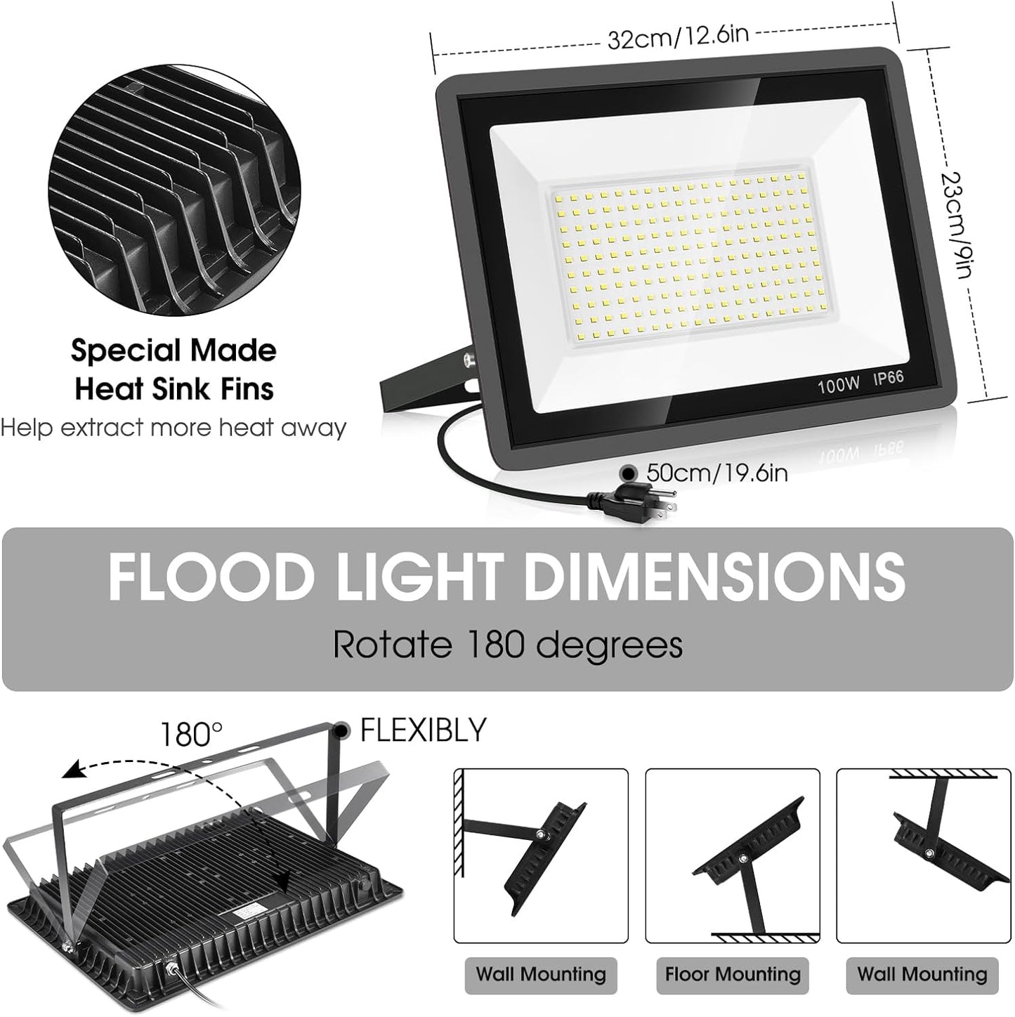 3 Pack 200W LED Flood Light,Super Bright Exterior Security Lights With Plug,IP66 Waterproof Outdoor Flood Light, 22800lm 5000K Daylight White Floodlight for Yard, Garden,Basketball Court, Arena