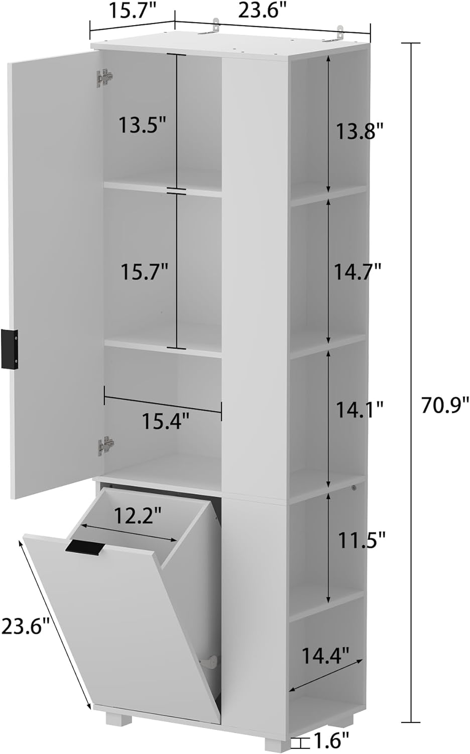 Storage cabinet with laundry basket, display cabinet