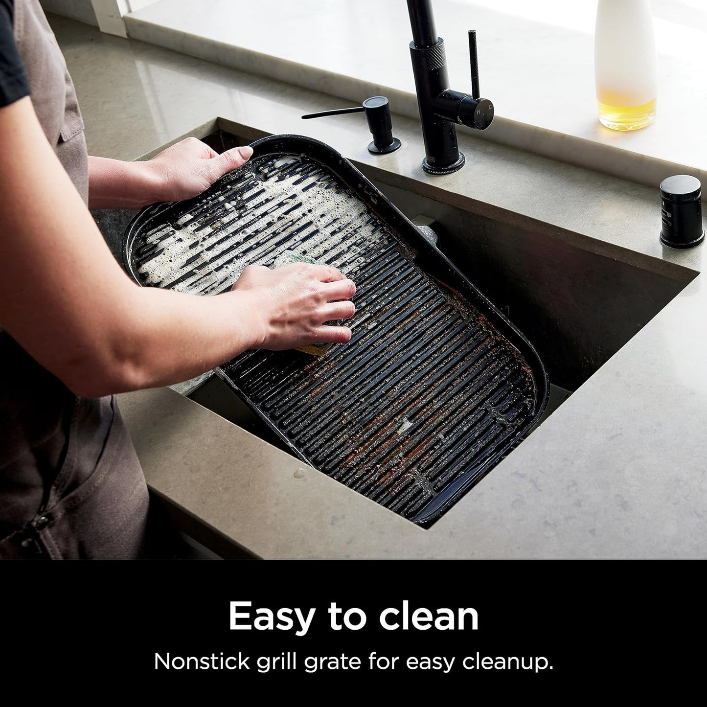 7-in-1 Grill & Smoker with Thermometer, Air Fryer, BBQ, Bake, Roast, Broil - Portable Electric Outdoor Grill, Grey