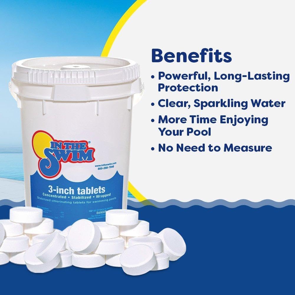 In The Swim 3 Inch Stabilized Chlorine Tablets for Sanitizing Swimming Pools - Individually Wrapped, Slow Dissolving - 90% Available Chlorine - Tri-Chlor - 50 Pounds