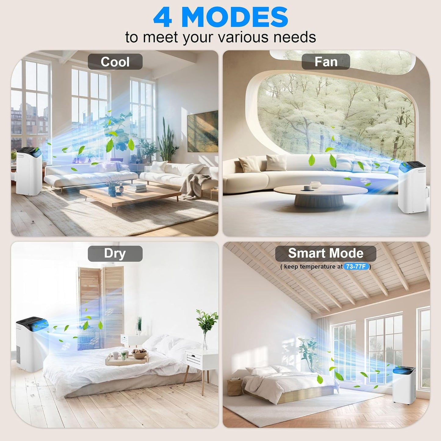 Portable Air Conditioners with Remote Control, 3-in-1 Free Standing Cooling AC Unit with Fan & Dehumidifier, Cools Room up to 700 sq.ft, Smart/Sleep Mode,3 Speed,Auto Swing,24H Timer