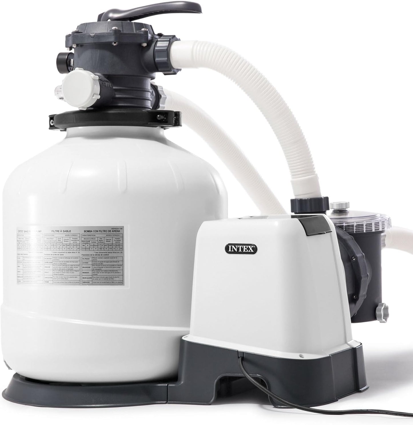 Intex 26651EG Krystal Clear 16 Inch 3,000 GPH Above Ground Pool Sand Filter Pump with Automatic Timer, GFCI, and 6 Function Control, Gray