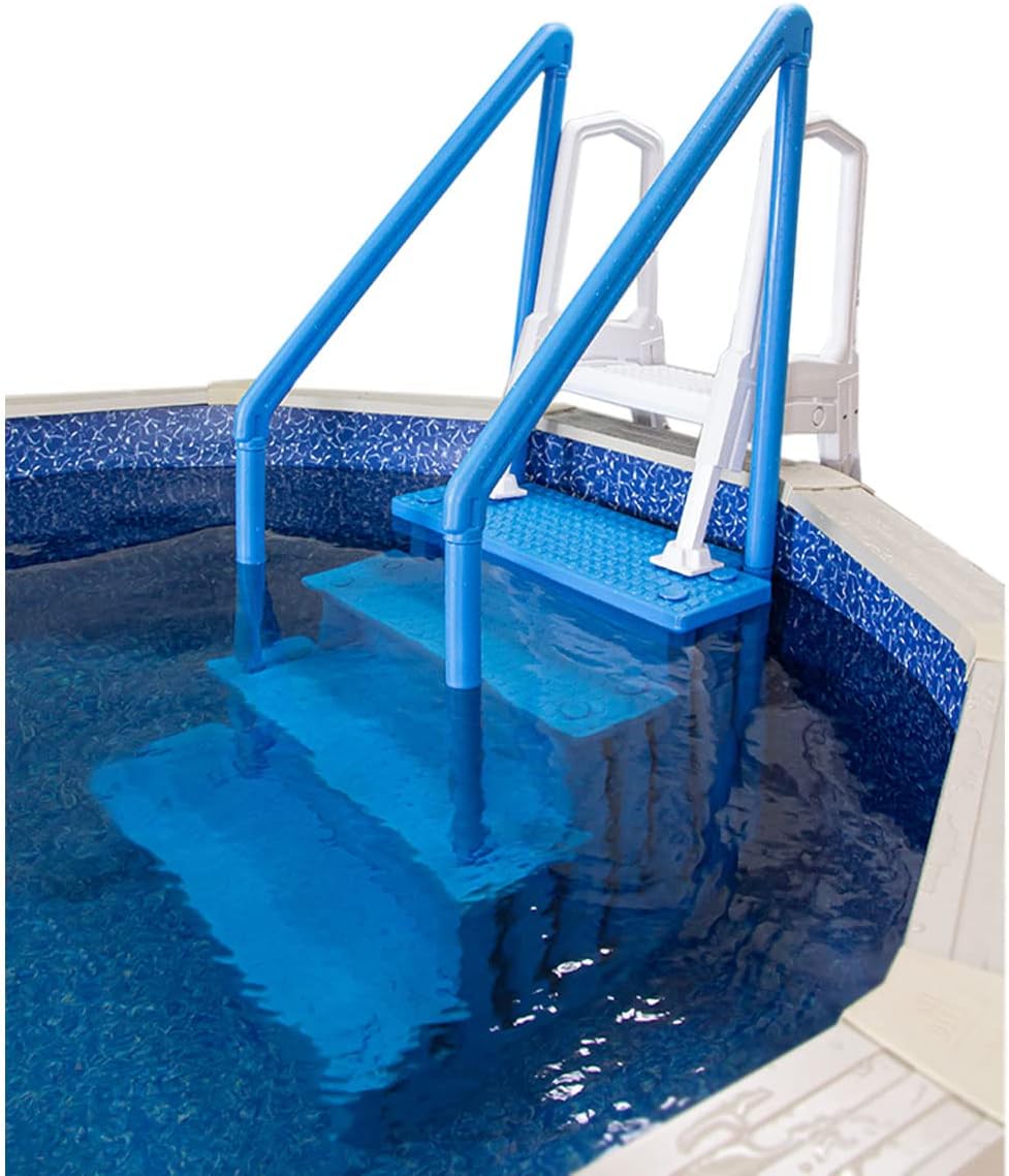 Select Anti-Slip in-Pool Steps | Gray | for Above Ground Swimming Pools | Can Mount to Decks 48" to 54" H | Safety Stairs Capacity Up to 300 lbs