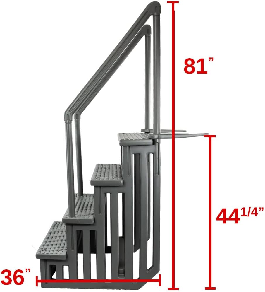 Select Anti-Slip in-Pool Steps | Gray | for Above Ground Swimming Pools | Can Mount to Decks 48" to 54" H | Safety Stairs Capacity Up to 300 lbs