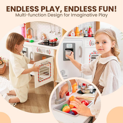 Play Kitchen for Kids - Toy Kitchen Set for Toddlers with Realistic Lights and Sounds, Kids Kitchen Playset with Abundant Toy Food Set