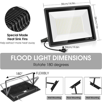 3 Pack 200W LED Flood Light,Super Bright Exterior Security Lights With Plug,IP66 Waterproof Outdoor Flood Light, 22800lm 5000K Daylight White Floodlight for Yard, Garden,Basketball Court, Arena