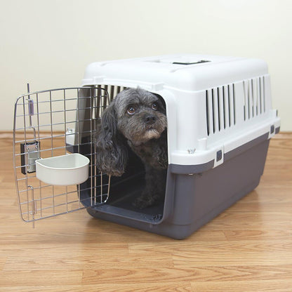 SportPet Designs Plastic Kennels Rolling Plastic Airline Approved Wire Door Travel Dog Crate, XXX-Large, Gray
