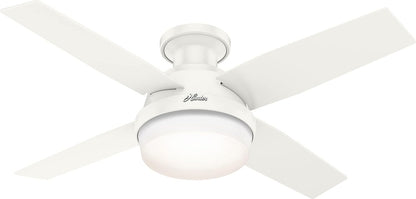 Hunter Fan Company Dempsey Low Profile Indoor / Outdoor Ceiling Fan with LED Light and Remote Control, 44", Matte Nickel