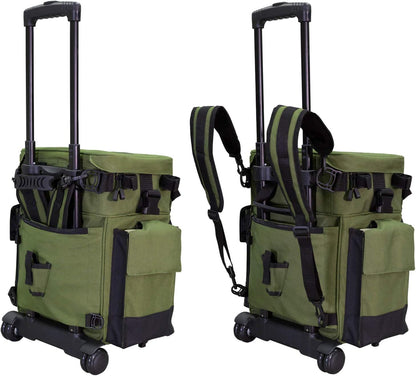 Elkton Outdoors Rolling Tackle Box with Wheels - Waterproof Rolling Fishing Backpack, 5 Removable Tackle Trays, 4 Rod Holders, Fishing Gifts for Men, Fish Tackle Bag, Roller Tackle Box